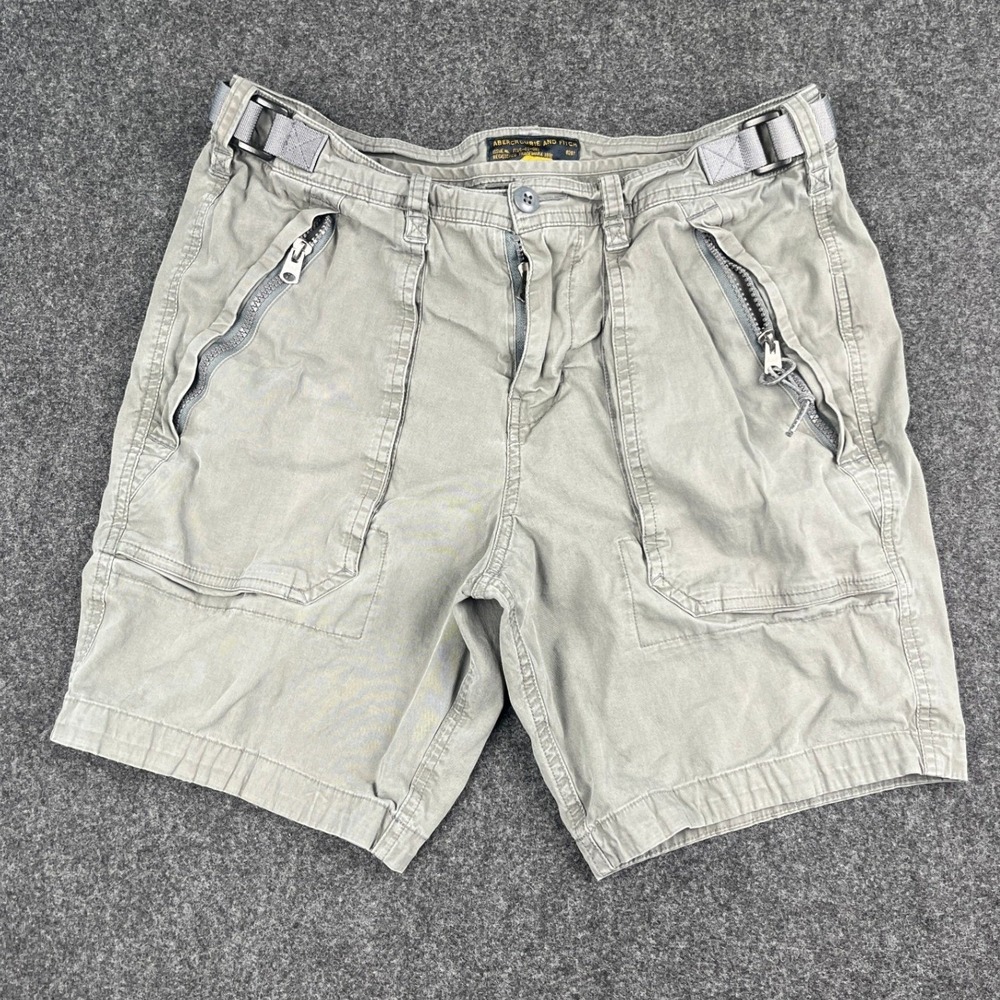 Y2K Abercrombie & Fitch Cargo Shorts Mens 30 Gray Green Utility Zip Pocket - Picture 1 of 8